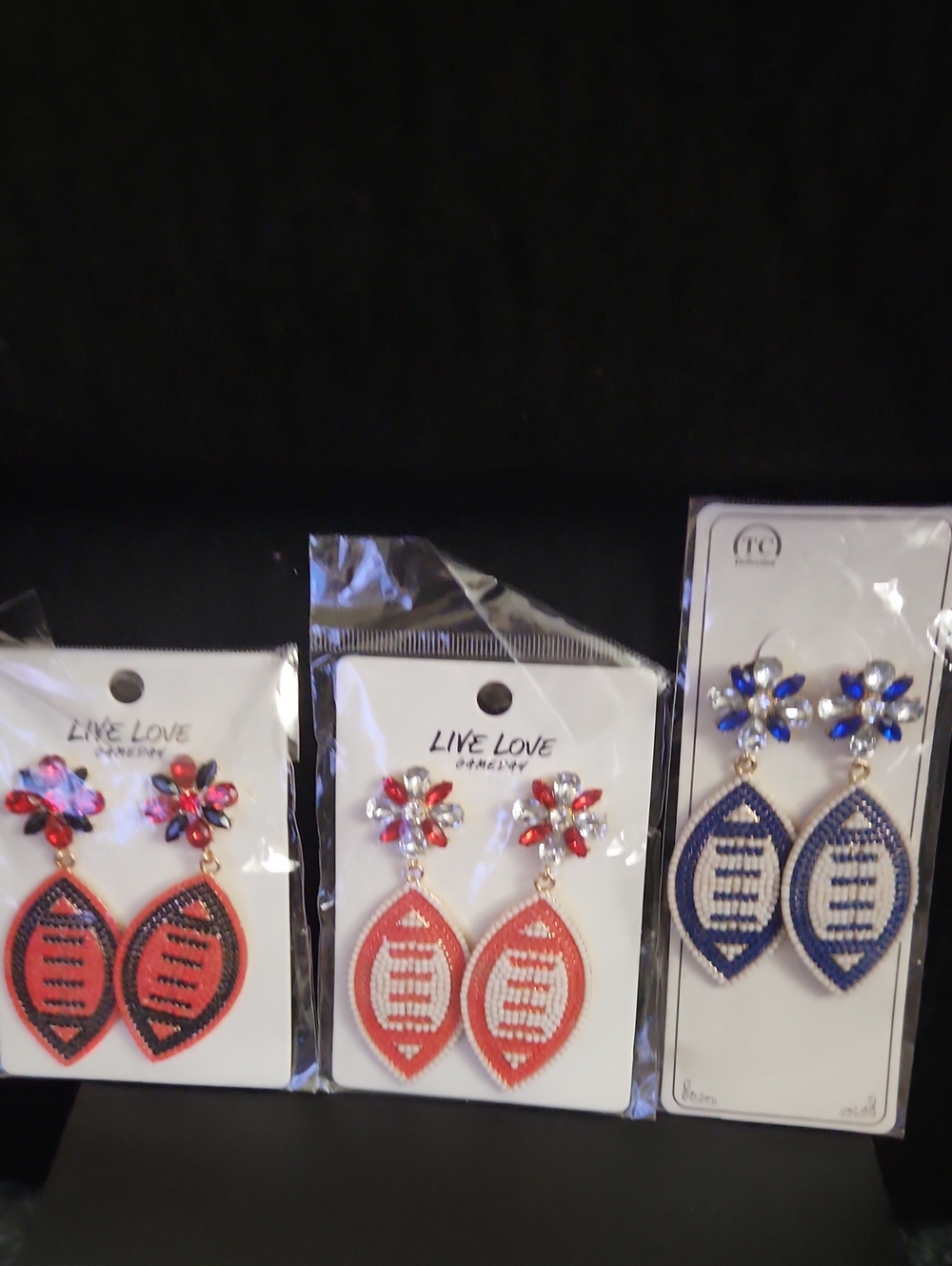 3 Set Womens Handmade Beaded Football Drop Earrings
